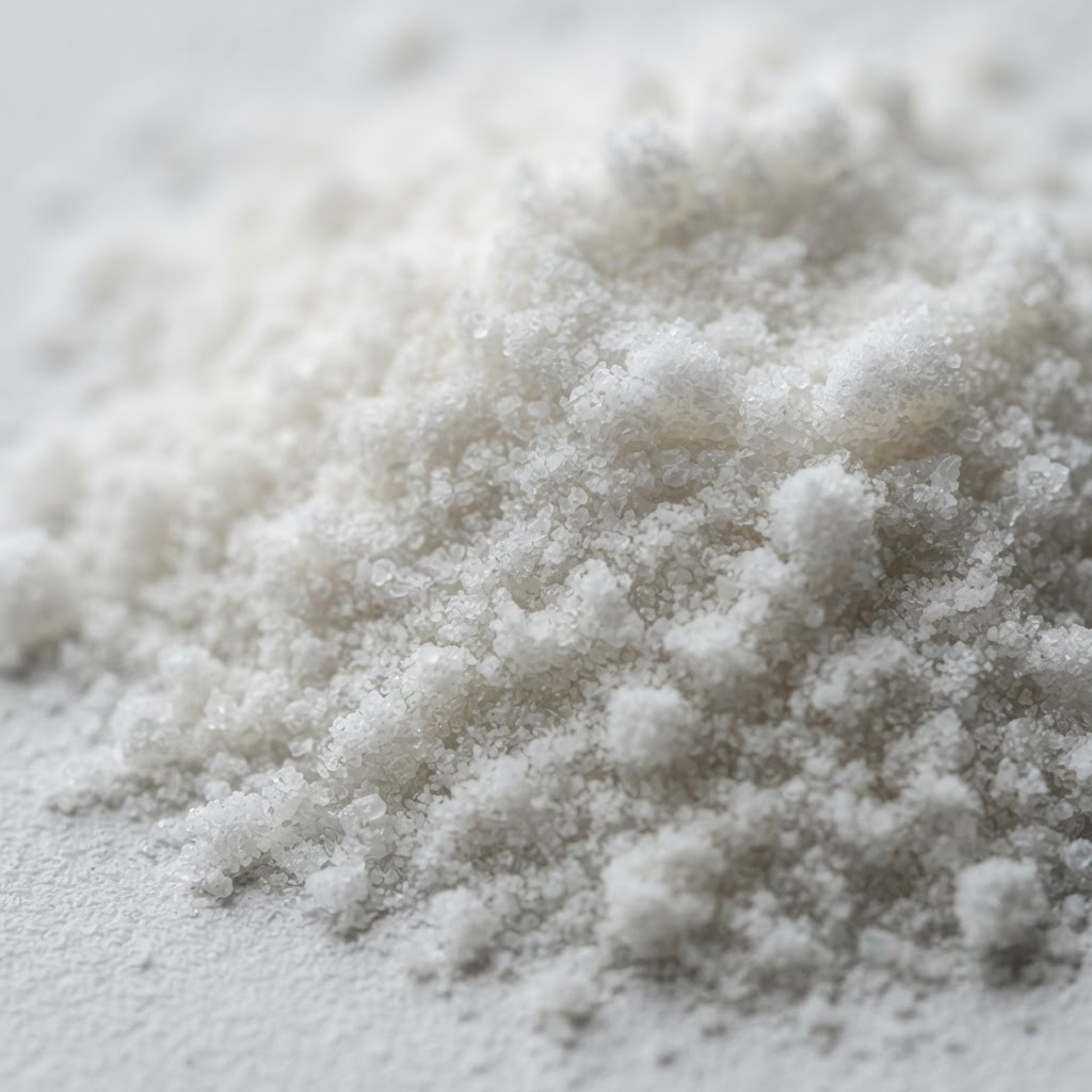 Close-up of fine white PVC powder resin